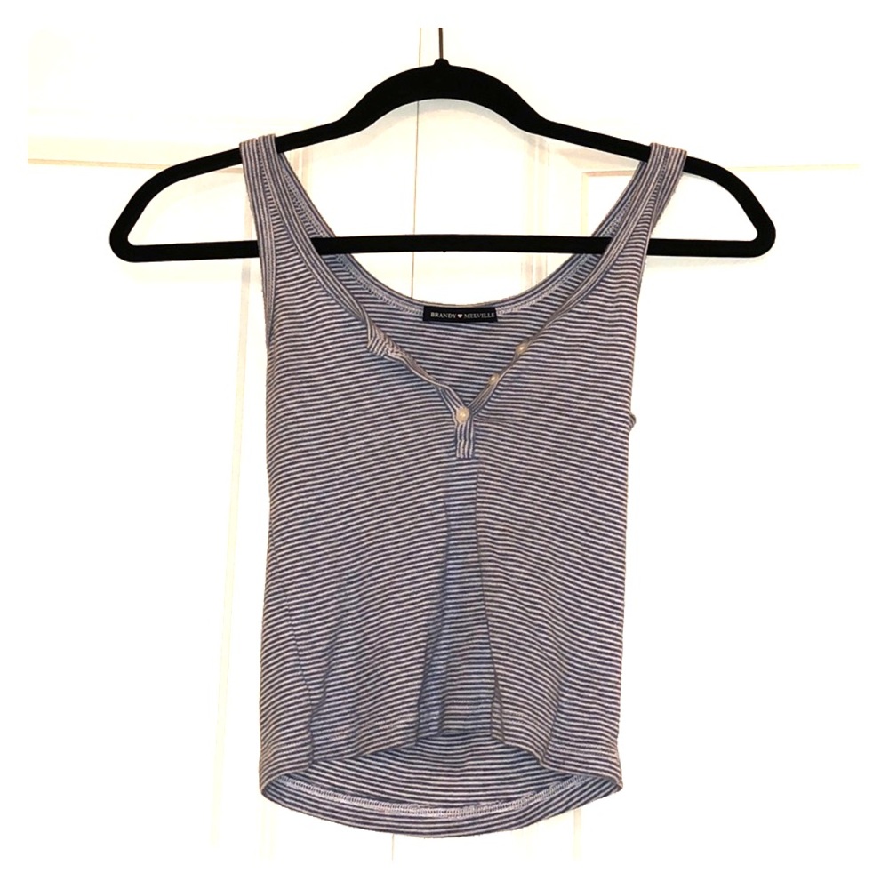 Brandy Melville Blue and White Striped Tank Top